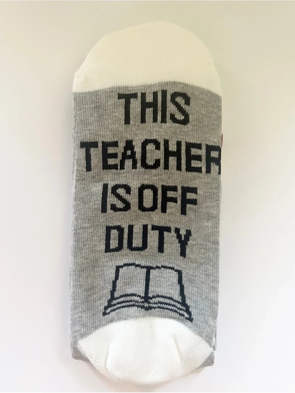 Novelty 'This Teacher Is Off Duty' Gray & White Socks